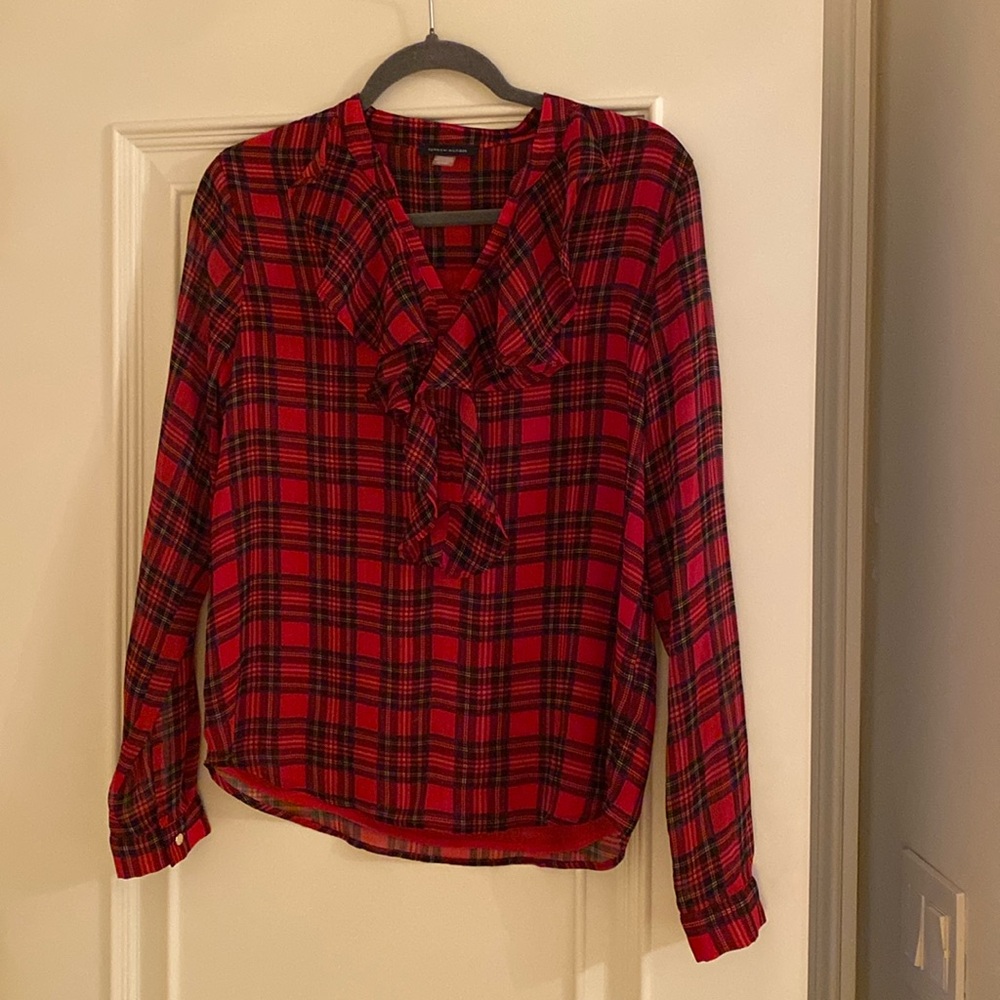 Red Ruffle Tommy Hilfiger Plaid Blouse